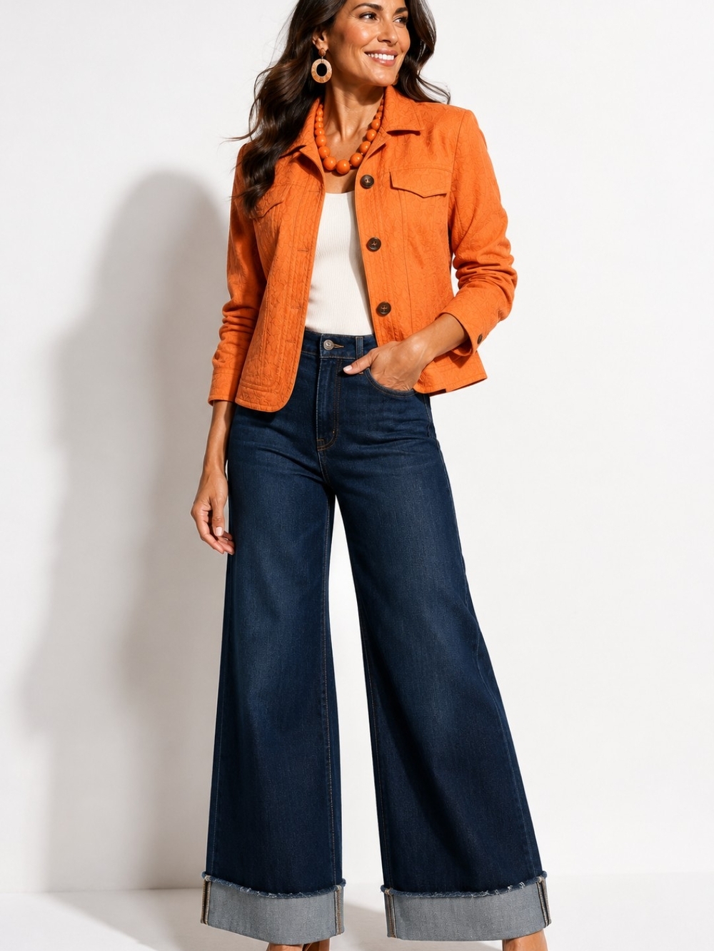 Coldwater Creek Orange Textured Floral Jacquard Jacket Blazer Size 14 - EUC